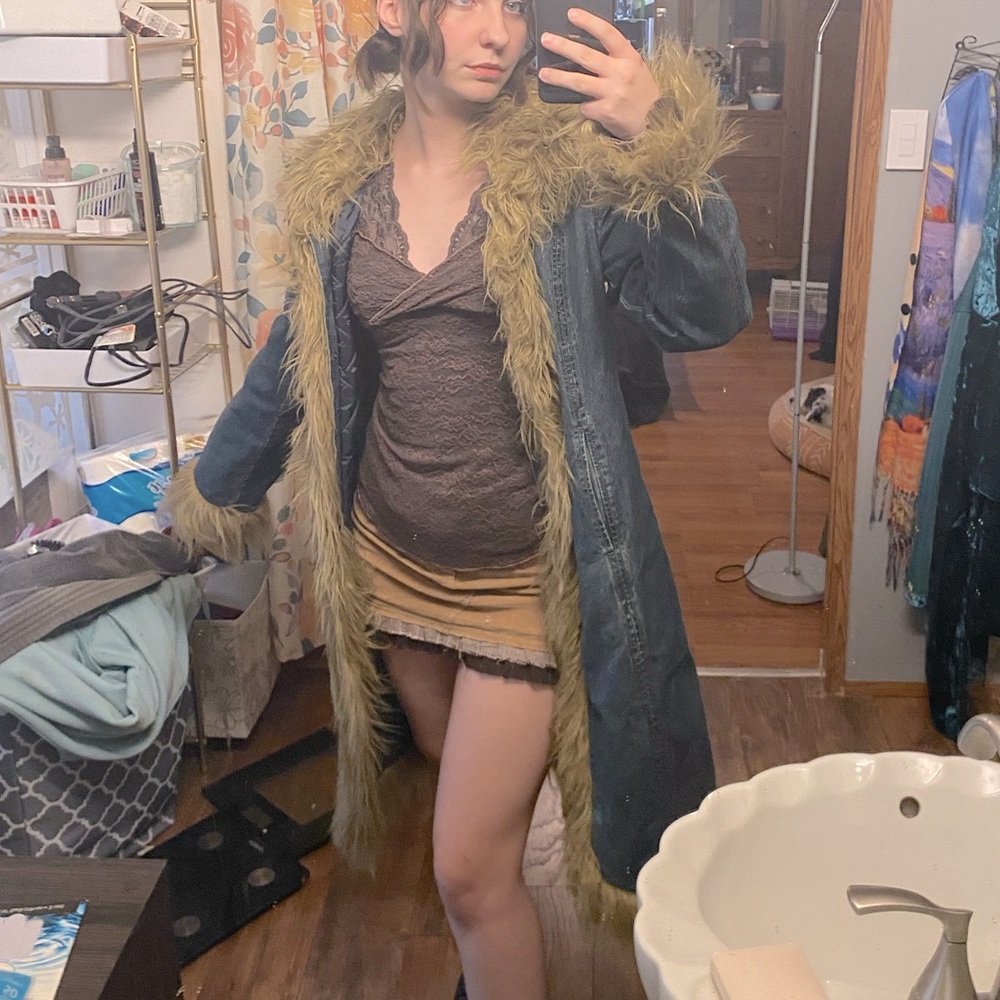 Vintage Espirit authentic penny lane long fur trim jean coat